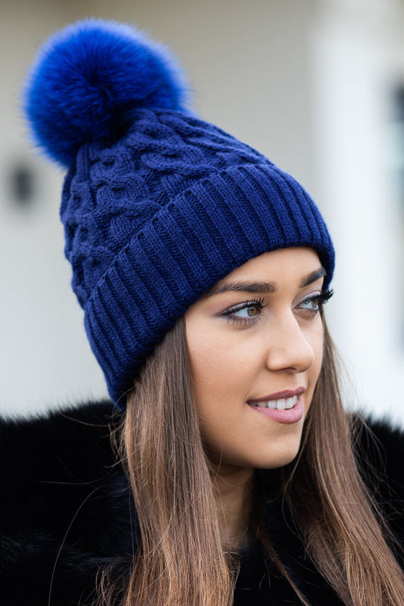 Beanie winter hat and scarf with real fur pom poms | WOMEN \ HATS AND ...
