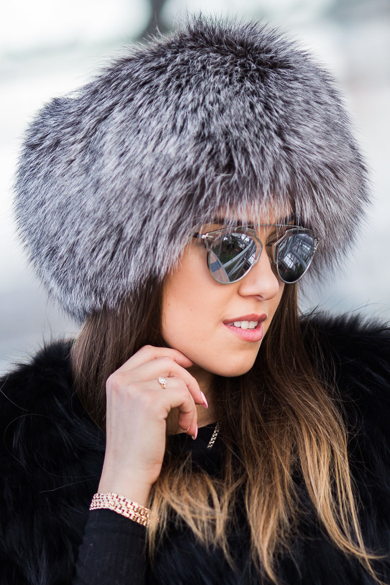 Ladies Genuine Silver Fox Fur Toque Hat