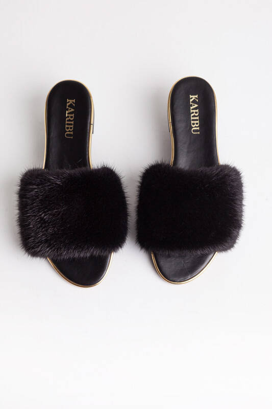 Women s Fur Slides Sandals with Royal Blue Genuine Fur