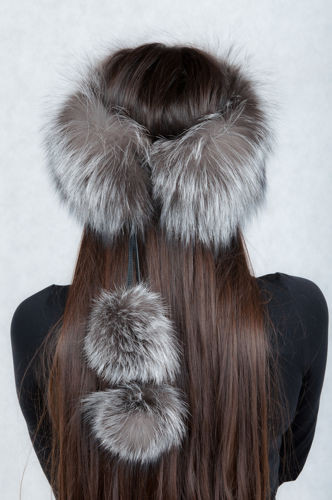Genuine Fox Fur Headband in Natural Silver