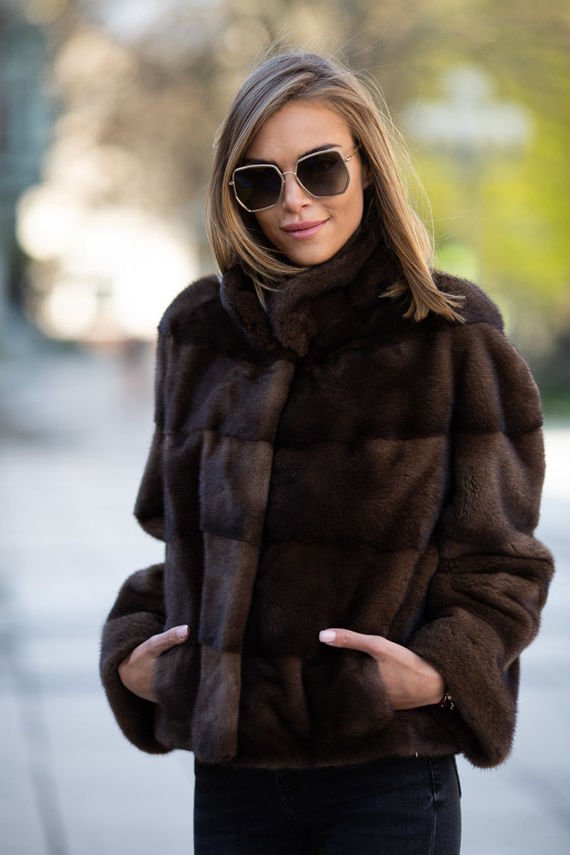Genuine fox fur jacket in brown