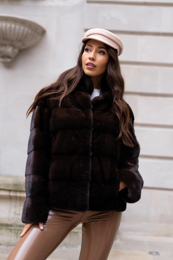 Genuine fox fur jacket in brown