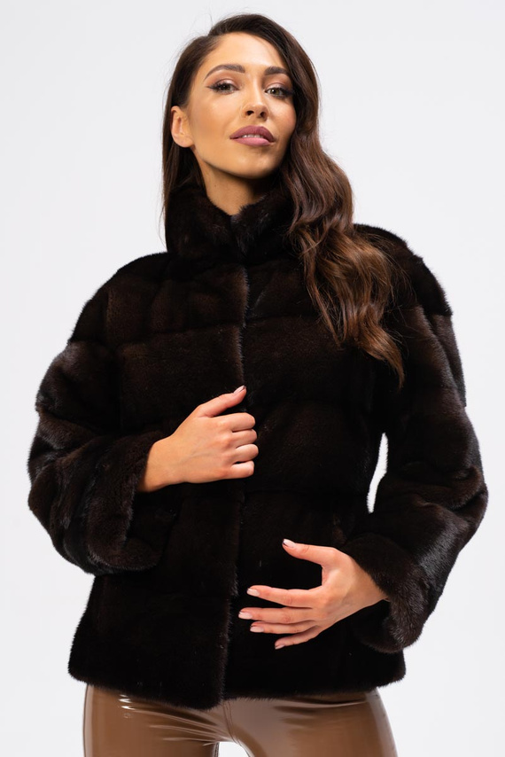 Genuine fox fur jacket in brown