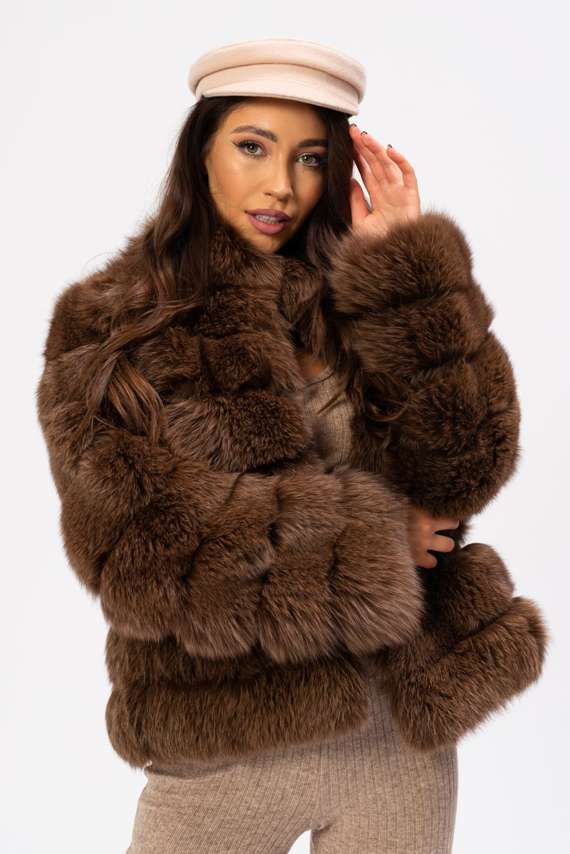 Genuine fox fur jacket in brown