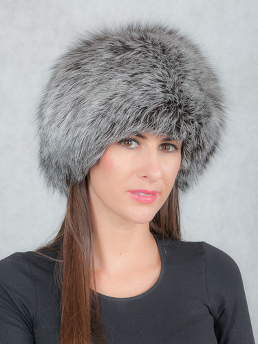 Ladies Genuine Silver Fox Fur Round Hat  