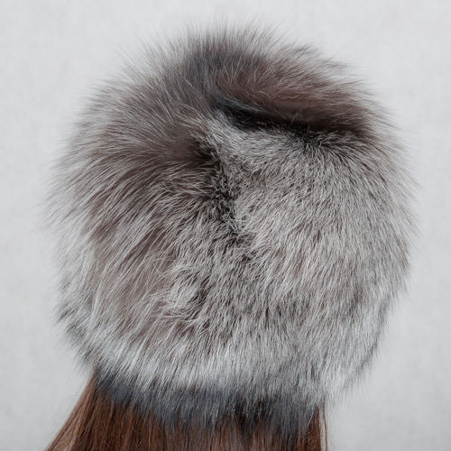 Ladies Genuine Silver Fox Fur Round Hat  