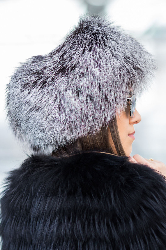 Ladies Genuine Silver Fox Fur Toque Hat 