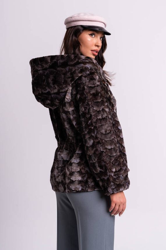 Genuine fox fur jacket in brown