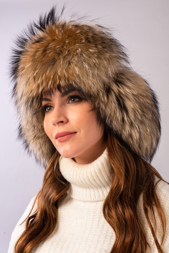 Womens Fur Trapper Hat in Black