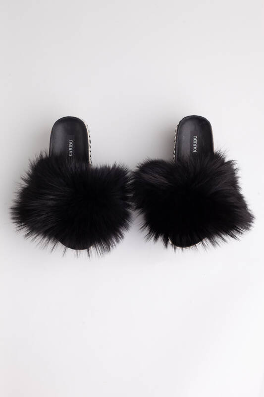 Top Fur Slides, Sandals with Pink and Beige Fur 
