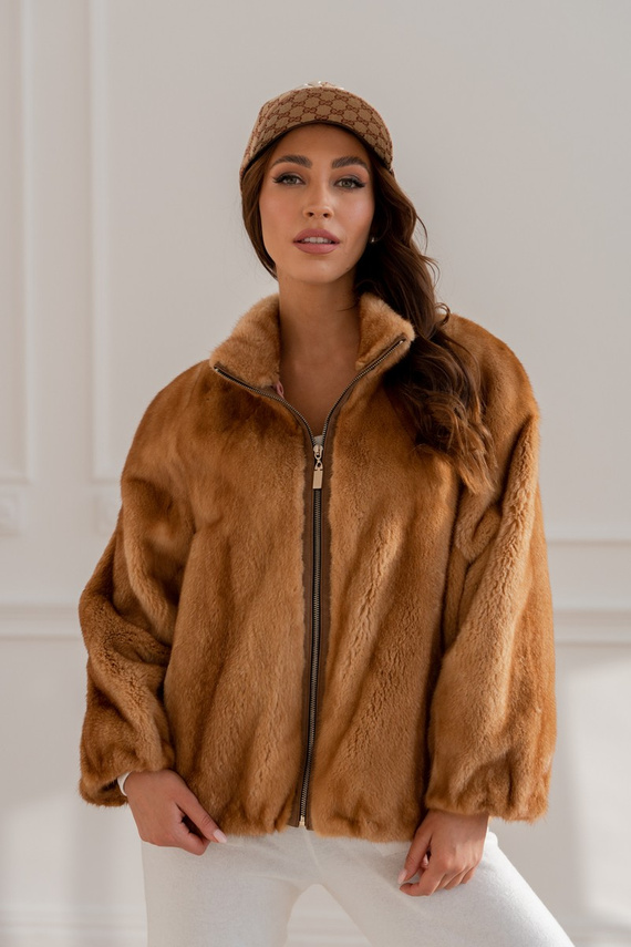 Genuine fox fur jacket in brown