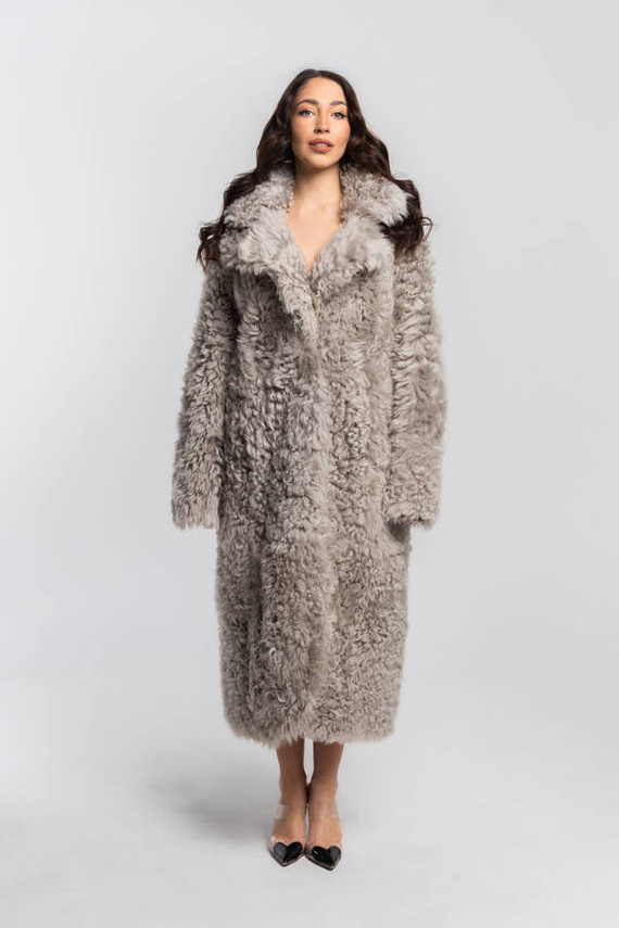 Woman’s Genuine Sheepskin Coat – Heather Colour