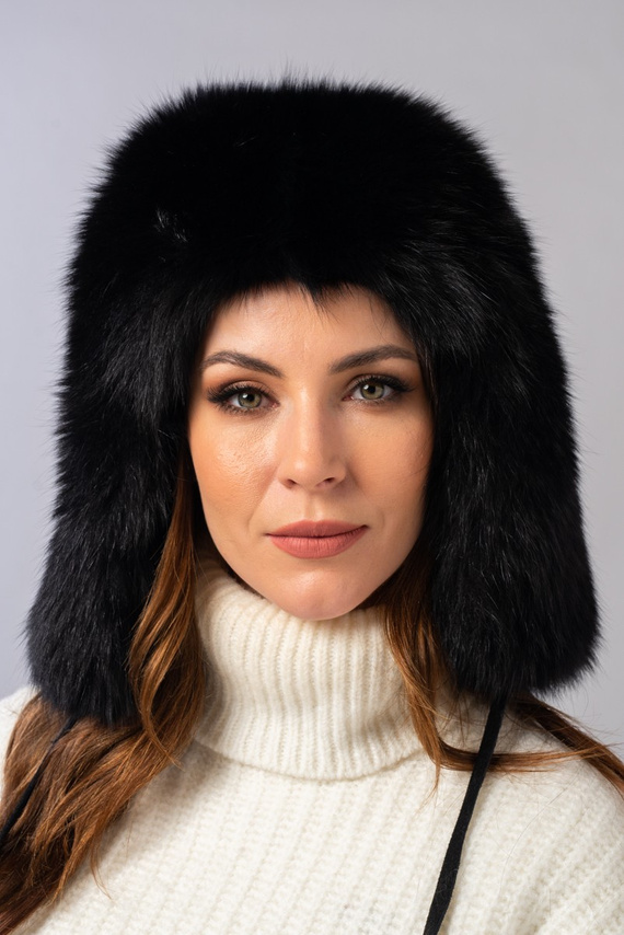 Womens Fur Trapper Hat in Black