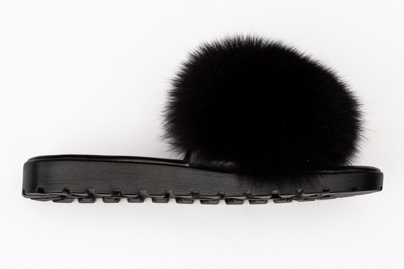 Women's Fur Slides, Sandals with Royal Blue Genuine Fur