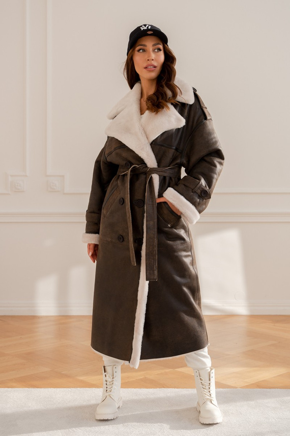Woman’s Genuine Sheepskin Coat – Heather Colour