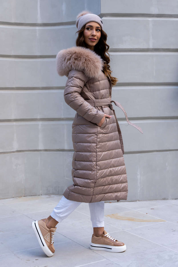 Fur lined Parka Jacket with Genuine Raccoon Fur dyed in Salmon Pink 