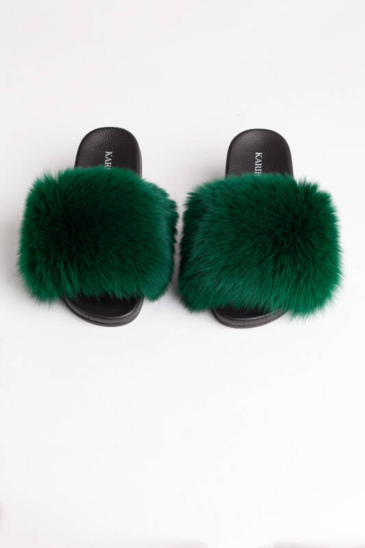 Women's Baby Pink Fur Slides, Sandals with Genuine Fox Fur
