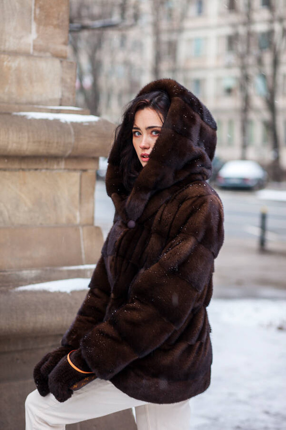 Genuine fox fur jacket in brown