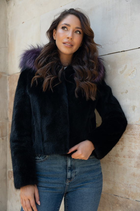 Genuine fox fur jacket in brown