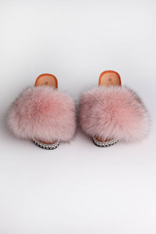 Top Fur Slides, Sandals with Pink and Beige Fur 