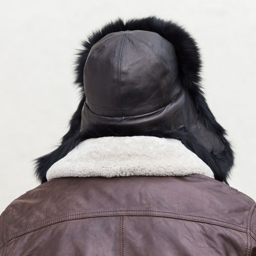 Trapper Hat in Black Fox Fur with Leather Top
