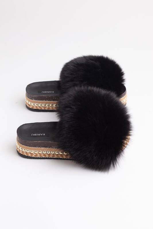 Top Fur Slides, Sandals with Pink and Beige Fur 