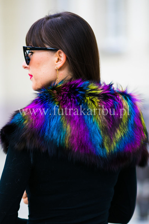 Large Detachable Silver Fox Fur Collar in Multicolour