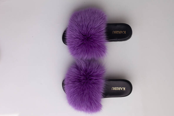 Women's Fur Slides, Sandals with Royal Blue Genuine Fur