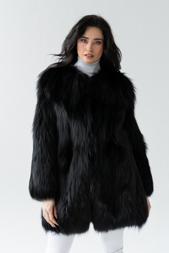 Genuine fox fur jacket in brown