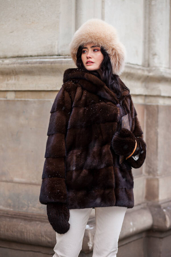 Genuine fox fur jacket in brown