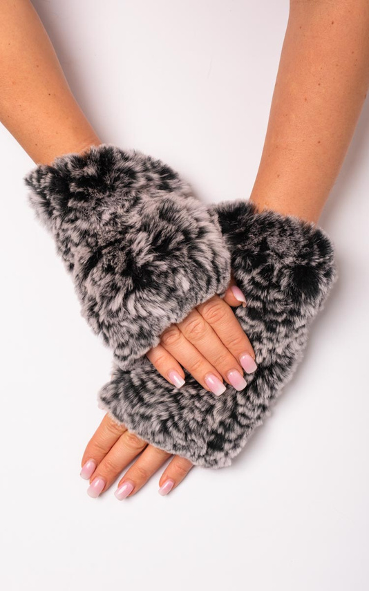 Grey genuine rabbit fur gloves