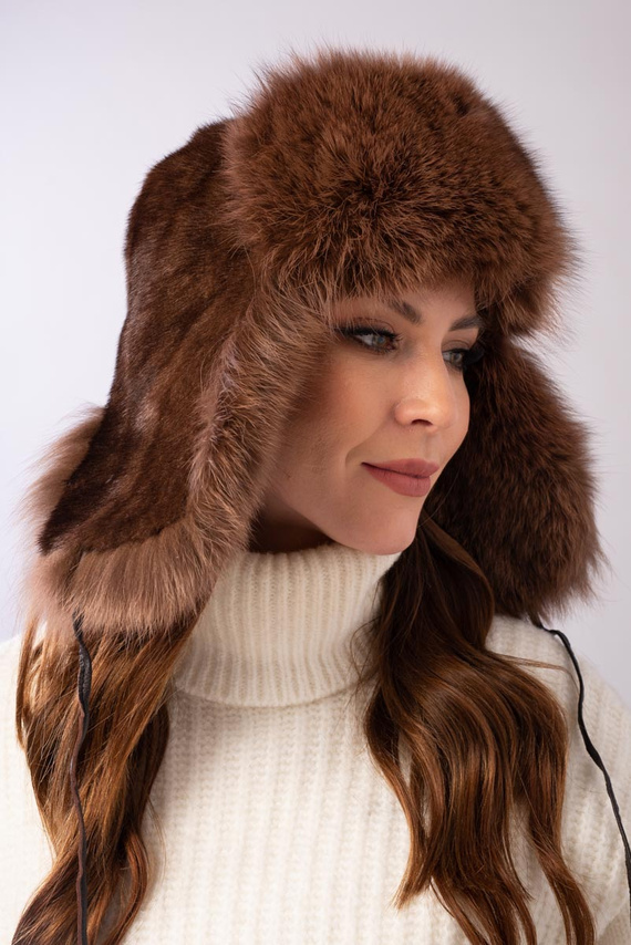 Womens Fur Trapper Hat in Black