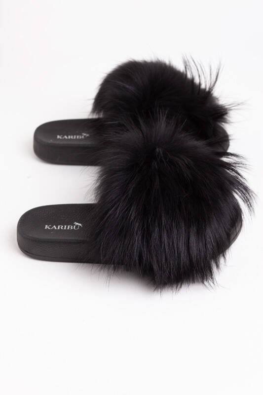 Women's Baby Pink Fur Slides, Sandals with Genuine Fox Fur