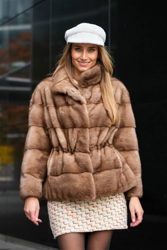 Genuine fox fur jacket in brown
