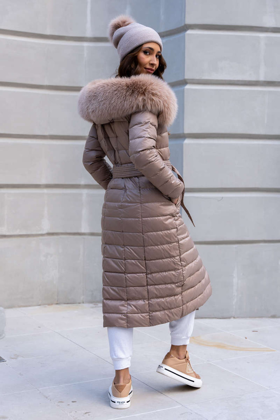 Fur lined Parka Jacket with Genuine Raccoon Fur dyed in Salmon Pink 