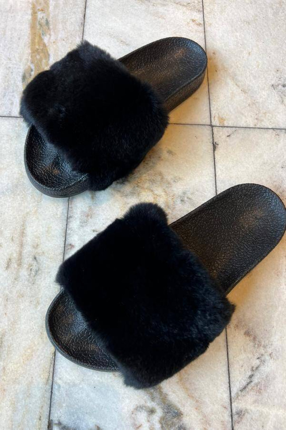 Ladies Fox Fur Slides in Orange, Fashion Sandals 