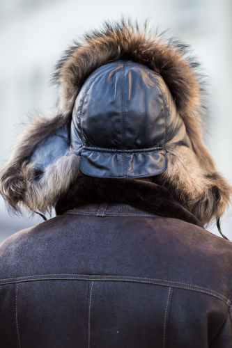 Men,s Raccoon Fur & Black Leather Trapper Hat     