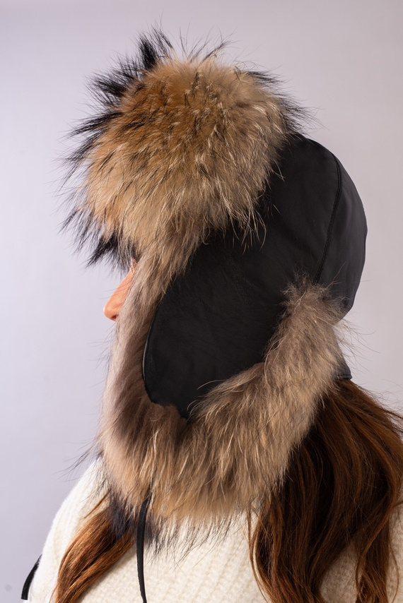 Womens Fur Trapper Hat in Black