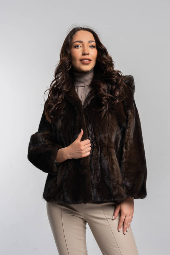 Genuine fox fur jacket in brown