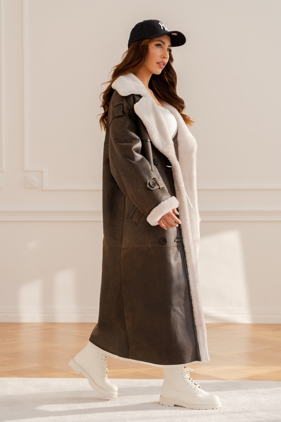 Woman’s Genuine Sheepskin Coat – Heather Colour