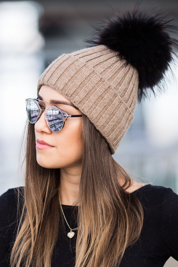 VIRGIN WOOL AND ALPACA BEANIE HAT FUR-TRIMMED 
