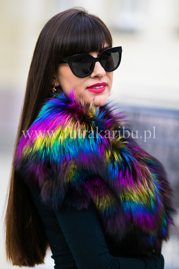 Large Detachable Silver Fox Fur Collar in Multicolour