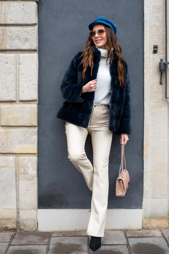 Genuine fox fur jacket in brown