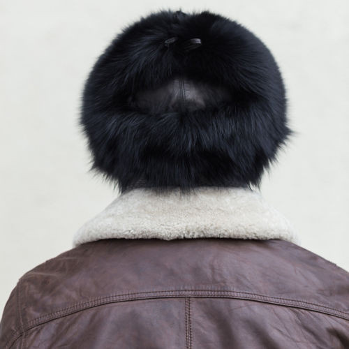Trapper Hat in Black Fox Fur with Leather Top