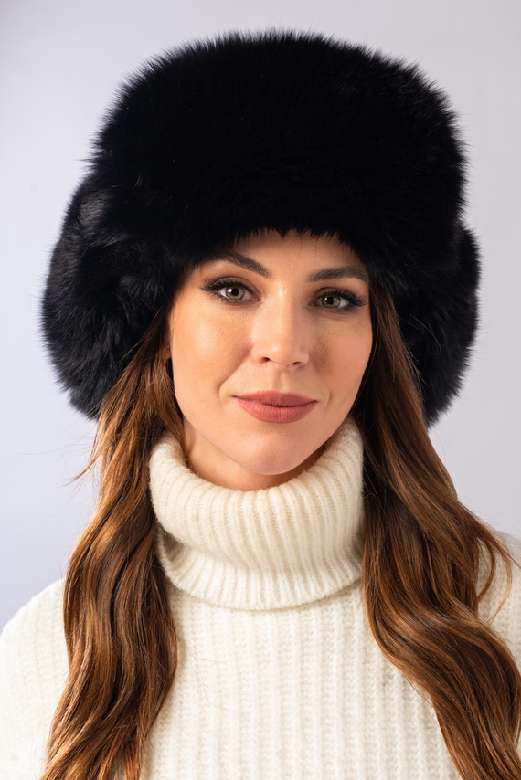 Womens Fur Trapper Hat in Black