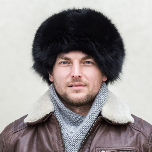 Trapper Hat in Black Fox Fur with Leather Top