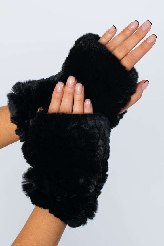 Grey genuine rabbit fur gloves