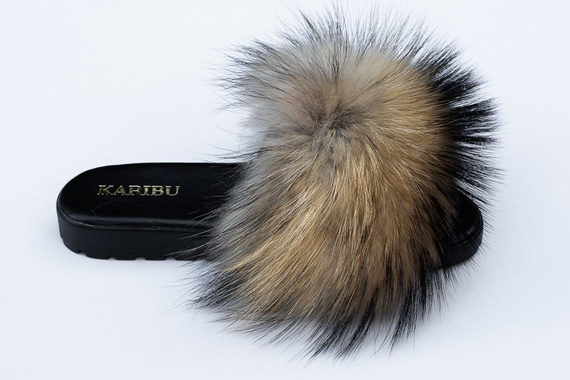 Women's Fur Slides, Sandals with Royal Blue Genuine Fur