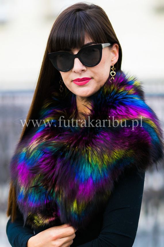 Large Detachable Silver Fox Fur Collar in Multicolour