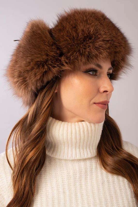 Womens Fur Trapper Hat in Black